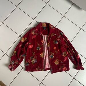 New York & Company Floral Red Bomber Jacket